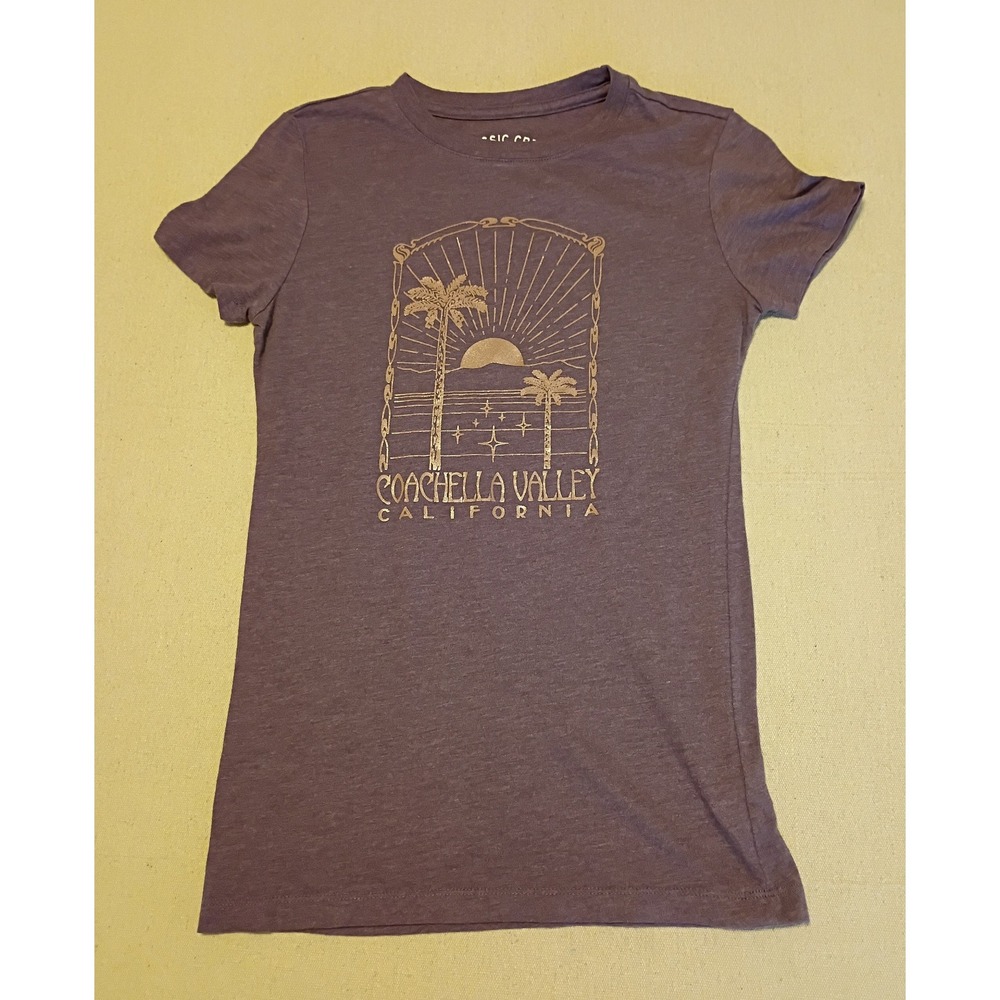 Aeropostale Coachella Valley California Graphic Tee Purple Gold Small Womens